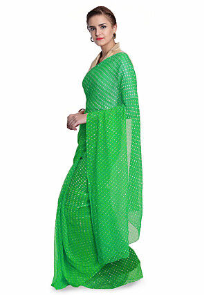 Leheriya Printed Pure Georgette Saree in Green