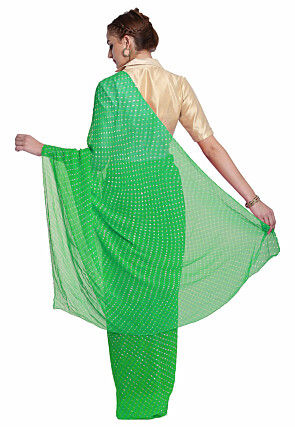 Leheriya Printed Pure Georgette Saree in Green