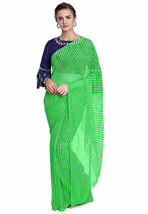 Leheriya Printed Pure Georgette Saree in Parrot Green