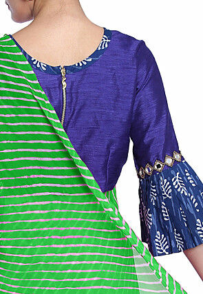 Leheriya Printed Pure Georgette Saree in Parrot Green