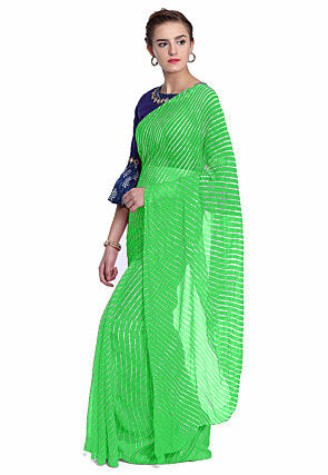 Leheriya Printed Pure Georgette Saree in Parrot Green