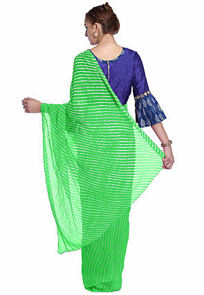 Leheriya Printed Pure Georgette Saree in Parrot Green