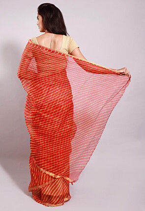 Leheriya Printed Pure Kota Silk Saree in Orange