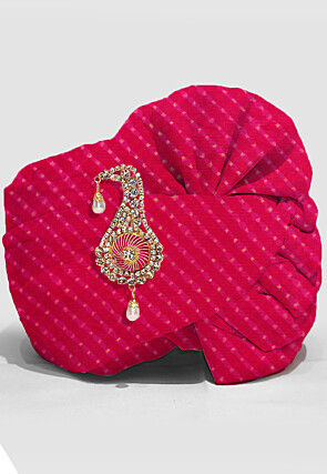 Leheriya Printed Pure Kota Silk Unisex Turban in Fuchsia