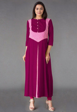 Leheriya Printed Rayon A Line Kurta inMagenta