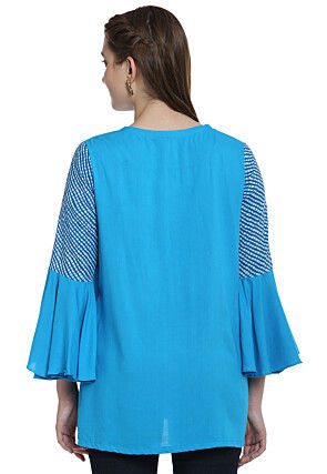 Leheriya Printed Rayon Top in Turquoise