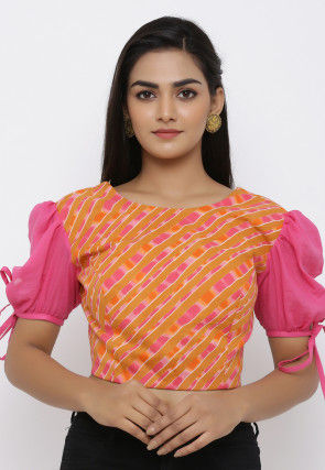 Leheriya Printed Styled Back Cotton Blouse in Mustard