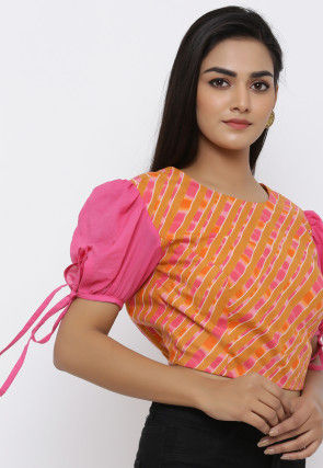 Leheriya Printed Styled Back Cotton Blouse in Mustard