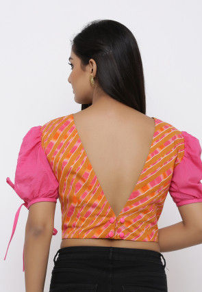 Leheriya Printed Styled Back Cotton Blouse in Mustard