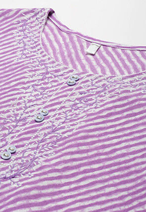 Leheriya Printed Viscose Rayon Straight Kurta in Light Purple