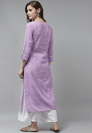 Leheriya Printed Viscose Rayon Straight Kurta in Light Purple