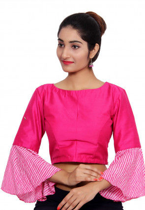 Leheriya Sleeve Cotton Silk Padded Blouse in Fuchsia