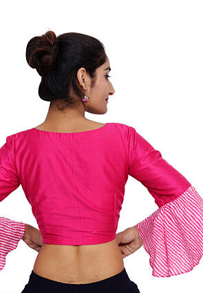 Leheriya Sleeve Cotton Silk Padded Blouse in Fuchsia