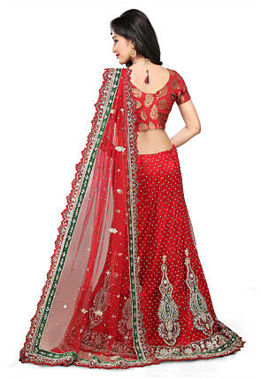 Hand Embroidered Velvet Lehenga in Red