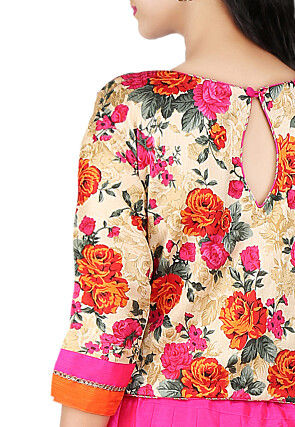 Printed Dupion Silk Lehenga in Fuchsia