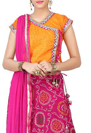 Bandhej Printed Georgette Circular Lehenga in Fuchsia
