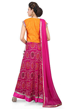 Bandhej Printed Georgette Circular Lehenga in Fuchsia