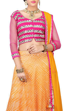 Printed Georgette Circular Lehenga in Yellow