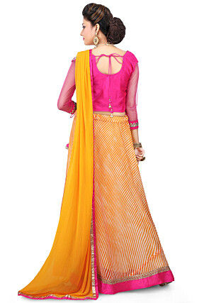 Printed Georgette Circular Lehenga in Yellow