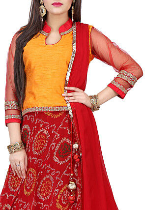 Printed Georgette Circular Lehenga in Red