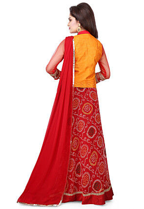 Printed Georgette Circular Lehenga in Red