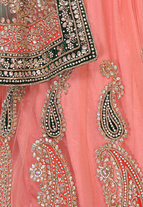 Gota Patti Net Circular Lehenga in Peach