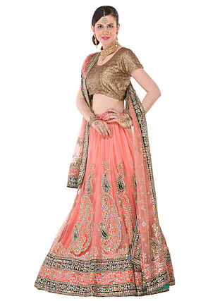 Gota Patti Net Circular Lehenga in Peach