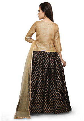 Woven Chanderi Silk Jacquard Lehenga in Black