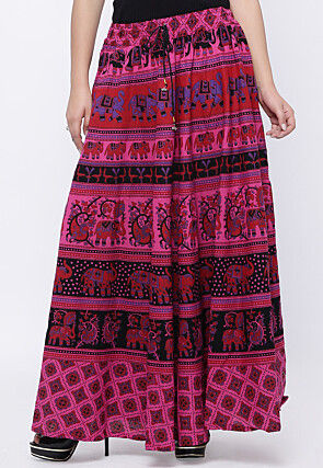 Mandala Printed Pure Cotton Skirt in Pink