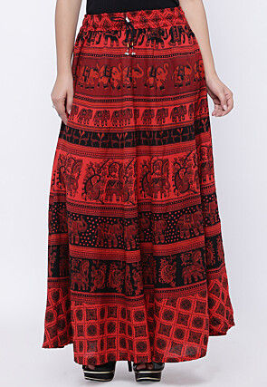 Mandala Printed Pure Cotton Skirt in Red