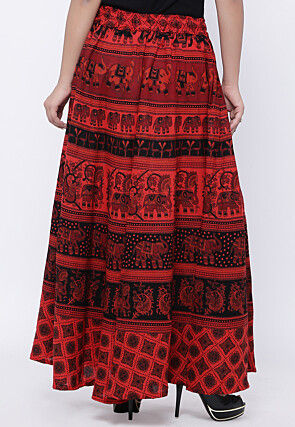 Mandala Printed Pure Cotton Skirt in Red