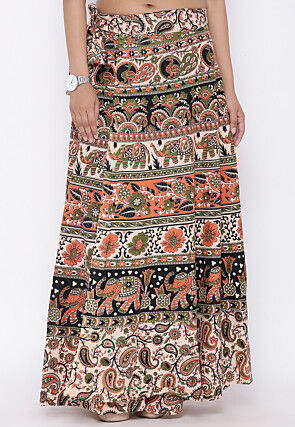 Mandala Printed Pure Cotton Wrap Around Skirt in Multicolor