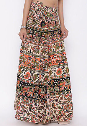 Mandala Printed Pure Cotton Wrap Around Skirt in Multicolor