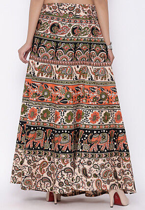 Mandala Printed Pure Cotton Wrap Around Skirt in Multicolor