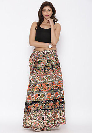 Mandala Printed Pure Cotton Wrap Around Skirt in Multicolor