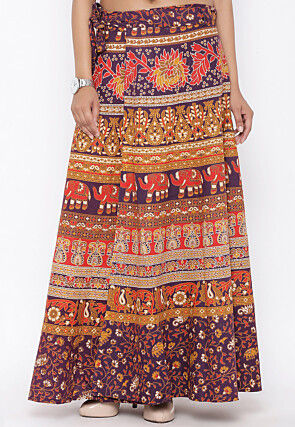 Mandala Printed Pure Cotton Wrap Around Skirt in Multicolor