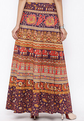 Mandala Printed Pure Cotton Wrap Around Skirt in Multicolor