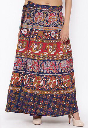 Mandala Printed Pure Cotton Wrap Around Skirt in Multicolor