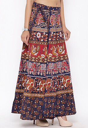 Mandala Printed Pure Cotton Wrap Around Skirt in Multicolor