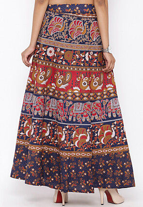 Mandala Printed Pure Cotton Wrap Around Skirt in Multicolor