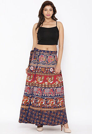 Mandala Printed Pure Cotton Wrap Around Skirt in Multicolor