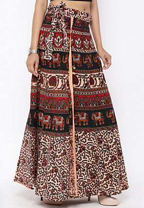Mandala Printed Pure Cotton Wrap Around Skirt in Multicolor