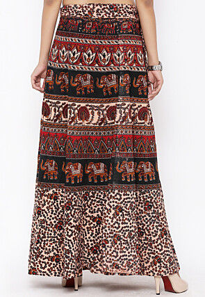 Mandala Printed Pure Cotton Wrap Around Skirt in Multicolor