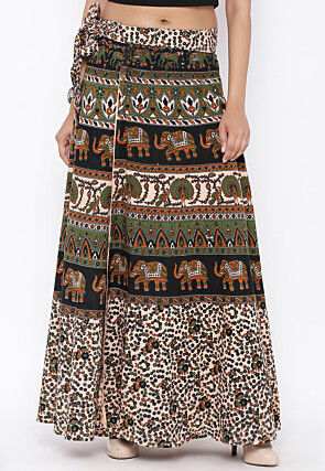 Mandala Printed Pure Cotton Wrap Around Skirt in Multicolor