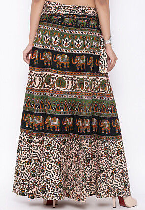 Mandala Printed Pure Cotton Wrap Around Skirt in Multicolor
