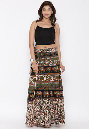 Mandala Printed Pure Cotton Wrap Around Skirt in Multicolor
