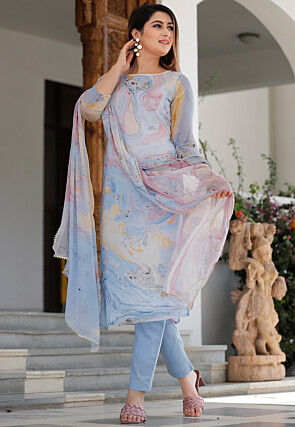 Marble Dyed Chiffon Pakistani Suit in Blue