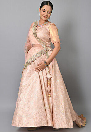 Maternity Brocade Lehenga in Peach