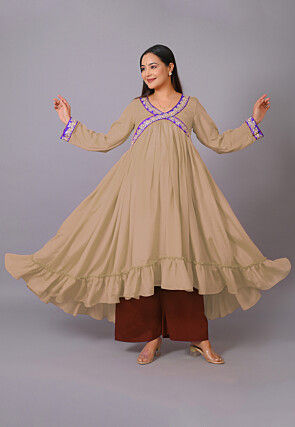 Maternity Chinon Crepe Asymmetric Kurta in Beige