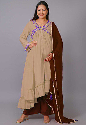 Maternity Chinon Crepe Pakistani Suit in Beige